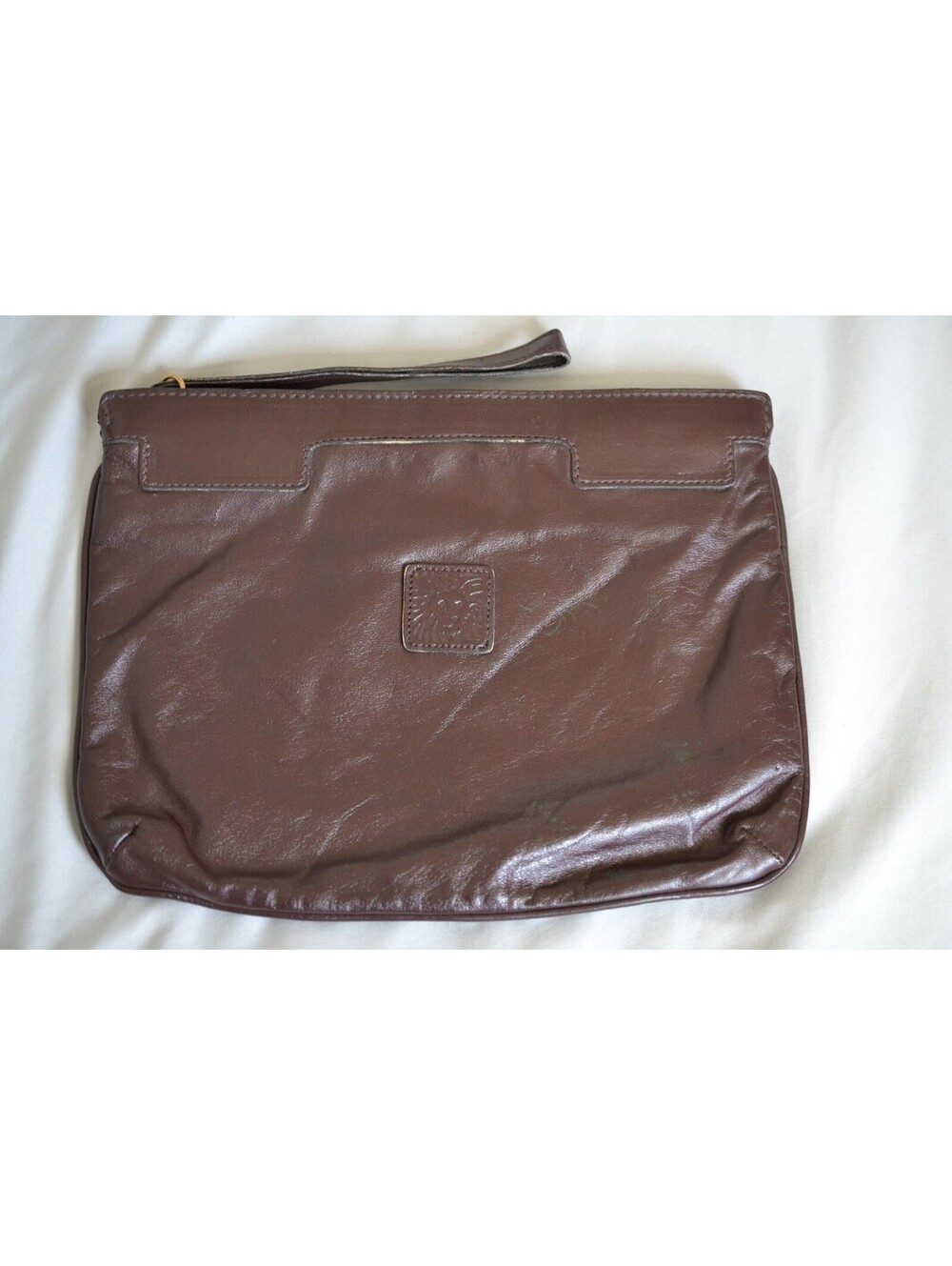 Vintage Anne Klein for Calderon Brown Leather Clutch Wristlet Made in France